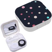 Portable Contact Lens Case Box Travel Kit Mirror + Bottle + Tweezers Container Holder [ Bright Memphis Polka Dots ]