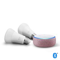 Echo Dot (3rd Gen) Plum Bundle with Philips Hue White 2-pack A19 Smart Bulbs, Bluetooth & Zigbee compatible (No Hub Required)