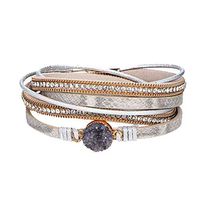 callm European And American Fashion Multi-Layer Leather Diamond Buckle Button Winding Bracelet With Box