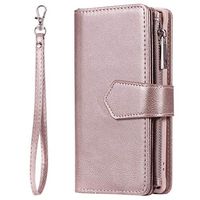 Samsung Galaxy S10 Anti Fall Zipper&Chain Pure Rose Gold Flip Case Leather Cover Kickstand Card Holders Extra-Durable Business Wallet Cover