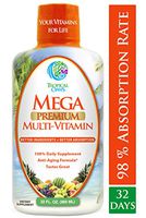 Mega Premium Liquid Multivitamin | Natural Anti Aging Multi-Vitamin w/20 Vitamins, 70 Minerals, 21 Amino Acids, CoQ10 & Organic Aloe Vera | Sugar Free | Orange Flavor | 98% Absorption | 32 Serv