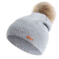 Bolayu Personality Ladies Autumn Winter Knit Double-Layer Large Hairball Warm Hat Caps (Gray)