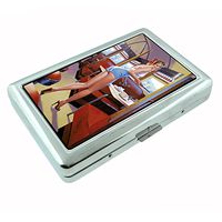 Hot Waitress Pin Up Girls Model Silver Cigarette Case S9 Metal Wallet Id Holder 4" X 2.75" RFID Protection