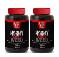 Horny Goat Weed 1000mg Natural Enhancement Supplement with Mucuna Pruriens, Muira Puama, Panax Ginseng Root and Tongkat Ali Powder for Stamina (2 Bottles 120 Capsules)