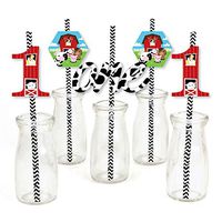 1st Birthday Farm Animals - Paper Straw Decor - Barnyard First Birthday Party Striped Decorative Straws - Set of 24