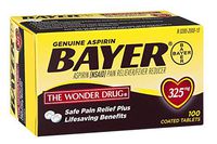 Genuine Bayer Aspirin 325mg Coated Tablets, #1 Doctor Recommended Aspirin Brand, Pain Reliever and Fever Reducer, 100 Count