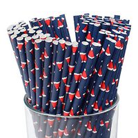 Just Artifacts - Decorative Paper Straws 100pcs - Navy w/Santa Hats - Decorative Paper Straws for Birthday Parties, Weddings, Baby Showers, and Life Celebrations!