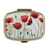 Cecillia Orange Poppies Original Abstract Flower Painting Decorative Boxes Bronze Rectangular Pill Box Medicine Tablet Holder Wallet Organizer Case for Pocket or Purse