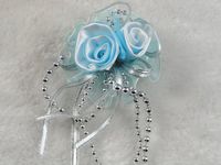 10pcs Organza 2 Roses Acrylic Beads Streamers Appliques Bow U Pick (Blue)