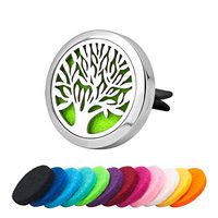 Third Time Charm Aromatherapy Car Essential Oil Diffuser Vent Clip Air Freshener Stainless Steel Tree Of Life Locket, 12 Refill Pads