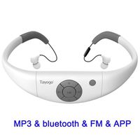 Tayogo 8GB Waterproof MP3 Player, Bluetooth Swimming Headphones Underwater 10FT with Shuffle Feature, Support FM APP Flash Drive - White
