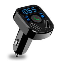 SOOTEWAY Bluetooth FM Transmitter, in-Car Wireless Radio Transmitter Adapter Music Player Car Kit W Blue Circle Ambient Light, 2 USB Ports, Hands Free Calling, TF Card & USB Flash Drive (Black)