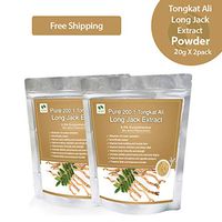 Pure 200:1 Tongkat Ali Long Jack Eurycoma longifolia Root Extract 2-3% Eurycomanone Bio-Active Phytonutrient (20g) Effective Men Performance Testo Endurance Immunity & Strength Booster 2 Packs
