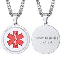 Personalized Message Engraved EMC Tag Stainless Steel Medal Medical Alert Necklace with Medical Card and Gift Box