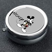 Mickey Mouse Disney Minimalist Paintings Custom Round Silver Pill Box Pocket 2.1 inches Medicine Tablet Holder Organizer Case for Purse