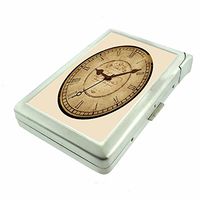 Cigarette Case with Built in Lighter Vintage Clock Time Piece S3 Smoking King Size Cigarettes Silver Metal Wallet 4" X 2.75" RFID Protection