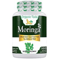 Organic Moringa Powder 300 Veggie Capsules. 100% Pure and Natural Raw Herbal Dietary Super Food Supplement. Non GMO, Gluten FREE. US FDA Registered Facility.