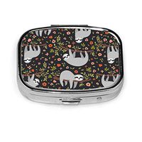 Baby Sloth Flowers Pill Box Square Metal Pill Case Two Compartment Pocket Medical Drug Tablet Medicine Storage