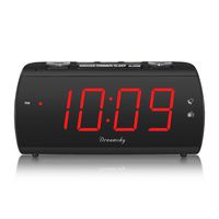 DreamSky Digital Alarm Clock Radio with USB Charging Port and FM Radios, Earphone Jack, Large 1.8 Inch LED Display with Dimmer, Snooze, Sleep Timer, Plug in Clock for Bedroom.
