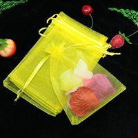 100pcs Drawstring Organza Gift Pouches for Wedding Party Favor, Gift,Jewelry, Candy, Tulle Bags (Yellow)