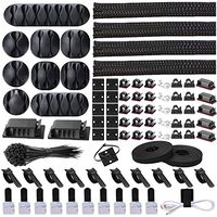 Cord Management Organizer Kit 4 Cable Sleeve Split with 41Self Adhesive Cable Clips Holder, 10pcs and 2 Roll Self Adhesive tie and 100 Fastening Cable Ties for TV Office Car Desk Home Nightstand