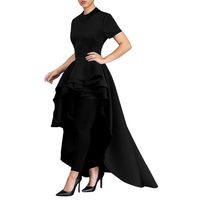 Goddessvan Women Short Sleeve High Low Peplum Dress Bodycon Party Club Asymmetrical Dress (XL, Black)