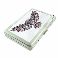 Artsy Owl Em1 Hip Silver Cigarette Case With Built In Lighter 4.75" X 2.75" Id Holder Metal Wallet RFID Protection