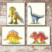 Dinosaur Bedroom Decor Wall Art Prints (Set of 4) - Unframed - 8x10s