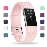 POY Replacement Bands Compatible for Fitbit Charge 2, Special Edition Adjustable Sport Wristbands, Large Pink