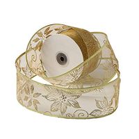 BRKURLEG Gift Ribbon Wired Ribbon - Organza Sheer Glitter Wire Gift Wrap Ribbons for Christmas Tree, Halloween Holiday Wrapping & Valentine Day 2.5 Inches Wide x 50 Yards Long Large Roll