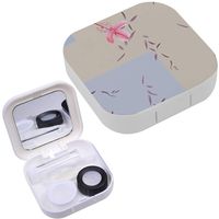 Portable Contact Lens Case Box Travel Kit Mirror + Bottle + Tweezers Container Holder [ Wild Pink Flowers ]