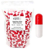 Capsules Express- Size 00 Red and White Empty Gelatin Capsules 1000 Count - Kosher and Halal Certified - Gluten-Free Pure Bovine Gelatin Pill Capsule - DIY Powder Filling