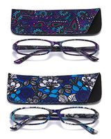 SOOLALA 2-Pair Designer Fashionable Spring Hinge Rectangular Reading Glasses w/Matching Pouch, BluePurple, 2.5