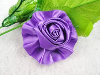 14 Pcs Satin The Ribbon Round Rose Flowers with The Appliques Craft DIY Wedding (Purple)