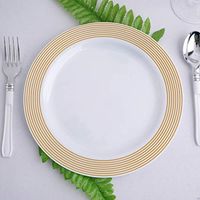 Efavormart 20 Pack 9" White Gold Striped Rim Plastic Disposable Dinner Plates For Wedding Banquet