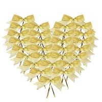 50 Pieces Twist Tie Bows Golden Twist Bow Tie with Metallic Ribbon (Golden)