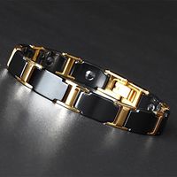 Men's Black Ceramic Gold Titanium Steel Power Germanium Magnetic Therapy Link Bracelet for Arthritis Pain Relief(Imported,3000 Gaiss Each Link)