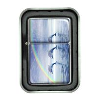 Windproof Refillable Oil Lighter with Tin Gift Box Dolphins Design-001