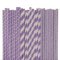 Biodegradable Paper Straws Mix, Lavender, Polka Dot Striped Chevron (50)