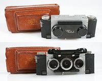 STEREO REALIST CAMERA WITH DAVID WHITE 35MM F 3.5 ANASTIGMAT LENS WITH LEATHER CASE