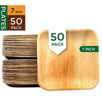 Raj Disposable Palm Leaf Plates [50-Pack] 7" Square Plates Strong and Reusable Party Plates - Decorative Compostable Tableware for Lunch, Dinner, Birthday, Camping, Outdoor BBQ, Picnic Parties 7 inch