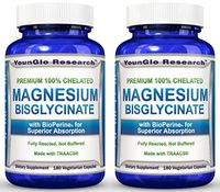 Magnesium Glycinate Plus BioPerine - 180 Vegan Non-GMO Capsules - 100% Pure Chelated TRACCS High Absorption Bisglycinate (2 Pack)