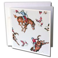 3dRose Retro Rodeo Cowboys Greeting Cards, 6" x 6", Set of 12 (gc_38433_2)