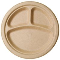 Bridge-Gate BGW 9-3 Renewable and Compostable Molded Fiber 3-Compartment Round Paper Plates, 9", Brown (Pack of 500)