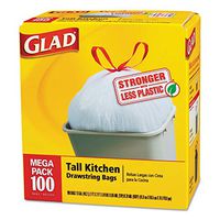 Glad 78526 Tall Kitchen Drawstring Bags, 24 X 27 3/8, 13gal, .95mil, White, 100/box, 4/ct
