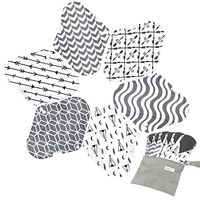 7pcs Set 1 pc Bonus Free Mini Wet Bag +6pcs Absorbent Reusable Sanitary Pads/Washable Bamboo Cloth Menstrual Pads (L,Grey)