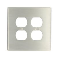 Leviton 84116-40 2-Gang Duplex Device Receptacle Wallplate, Oversized, Device Mount, Stainless Steel