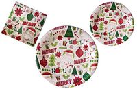 Festive Christmas Time & Santa Claus Disposable Paper Plates and Party Napkins Bundle - 3 Items: 20 Dinner Plates, 20 Dessert Plates, 50 Large Napkins