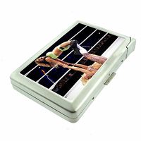 Cigarette Case with Built in Lighter Vintage Girl Fighter S9 Smoking King Size Cigarettes Silver Metal Wallet 4" X 2.75" RFID Protection Fighting Fight