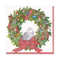 Caspari Snowy Owl Wreath Paper Luncheon Napkins, Two Packs of 20